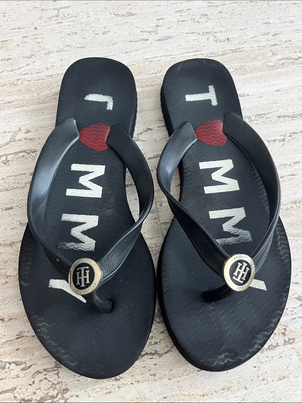 Tommy Hilfiger Black Women's Flip Flop Sandals with Logo Accent
